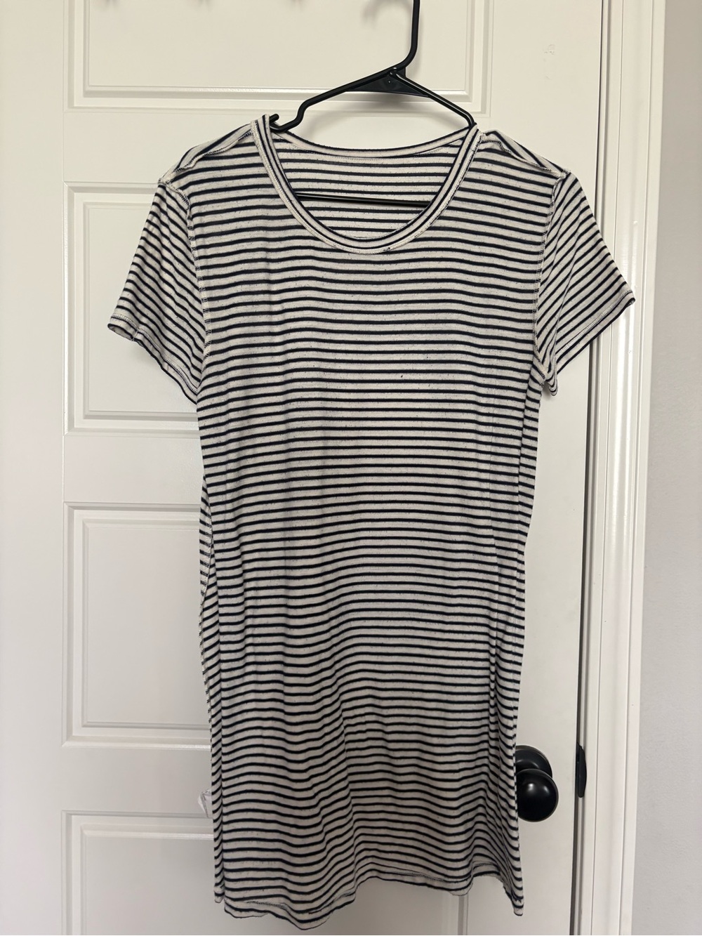 Striped Short Sleeve T-Shirt Dress - Black & White